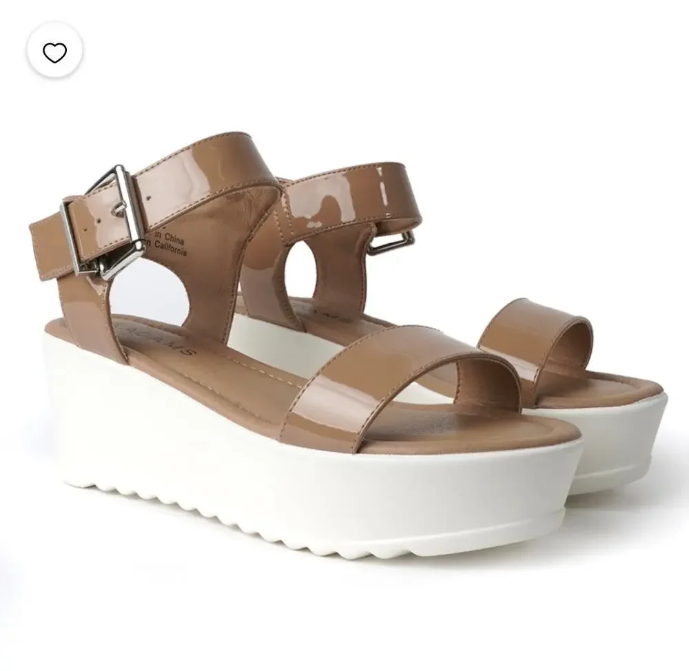 J. Adams lightweight Platform Sandals Strap Wedge Heels Vegan Leather Size 8